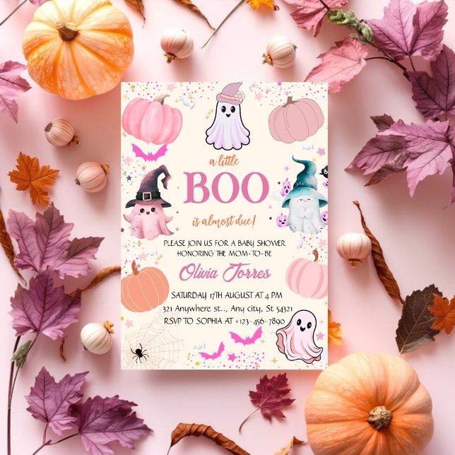 Pink Halloween A Little Boo Ghost Baby Shower  Invitation (Creator Uploaded)