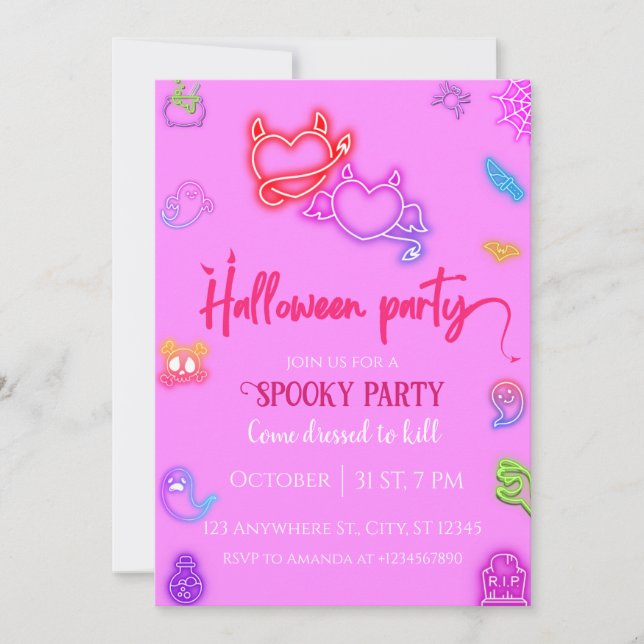 Pink Halloween Adult Cocktail Party Invitation (Front)