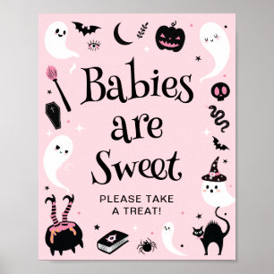 Pink Halloween Baby Shower Babies are Sweet Favor Poster