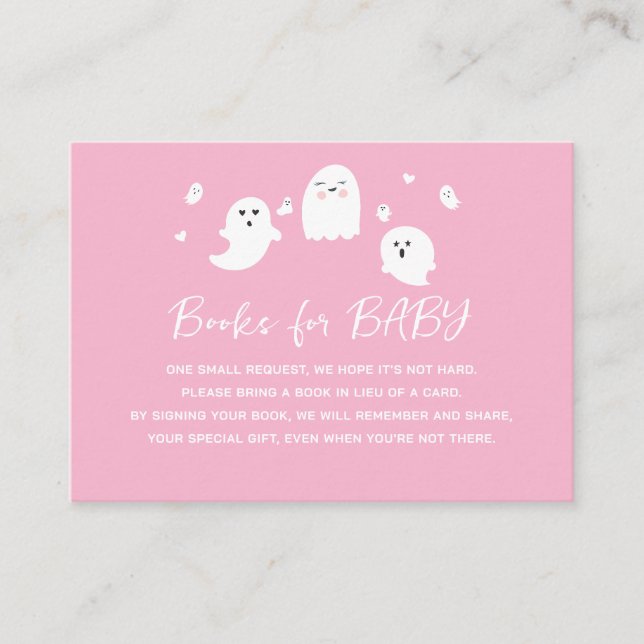 Pink Halloween Baby Shower Books for Baby Enclosure Card (Front)