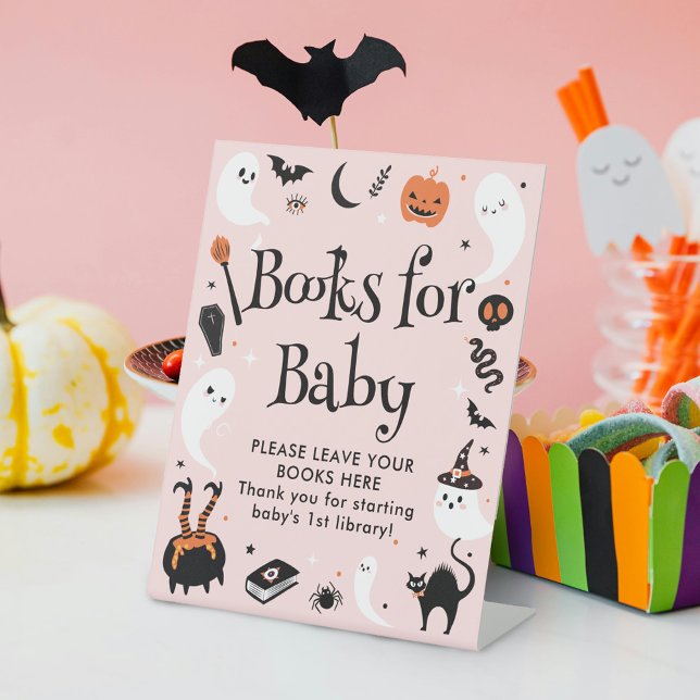Pink Halloween Baby Shower Books for Baby  Pedestal Sign (Creator Uploaded)