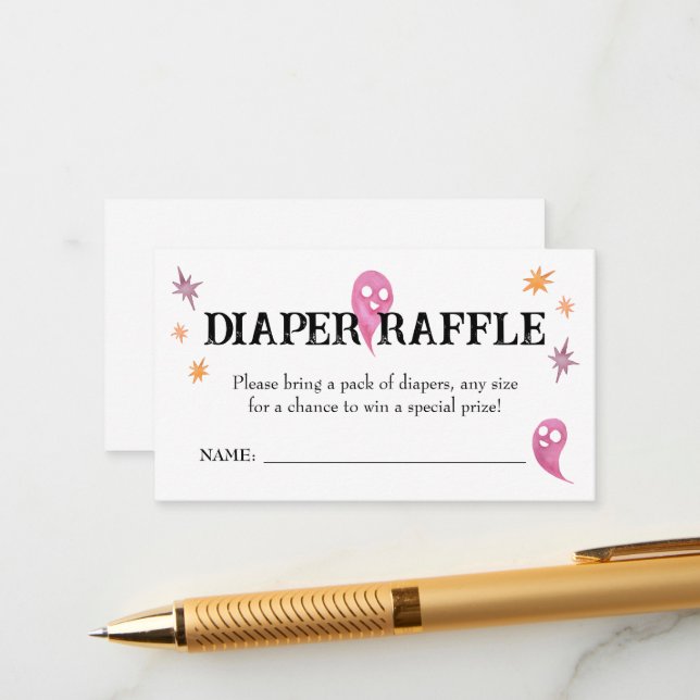Pink Halloween Baby Shower Diaper Raffle Enclosure Card (Front/Back In Situ)