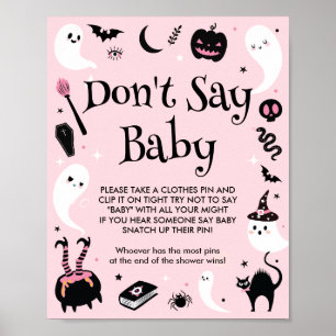 Pink Halloween Baby Shower Don't Say Baby Game Poster