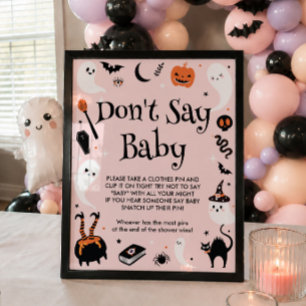 Pink Halloween Baby Shower Don't Say Baby Game Poster