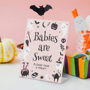 Pink Halloween Baby Shower Favour Pedestal Sign