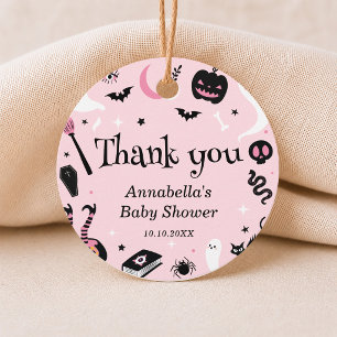 Pink Halloween Baby Shower Girl Thank You Favour Tags