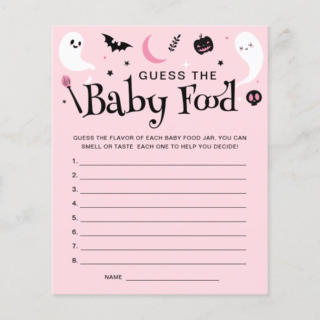 Pink Halloween Baby Shower Guess Baby Food Game  (Front)