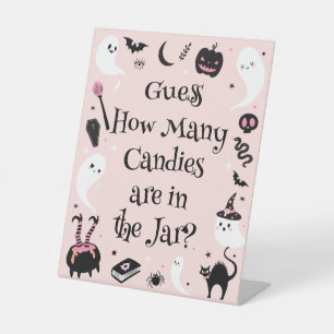 Pink Halloween Baby Shower Guess How Many Candies Pedestal Sign
