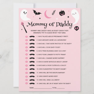 Pink Halloween Baby Shower Guess Who Game Card