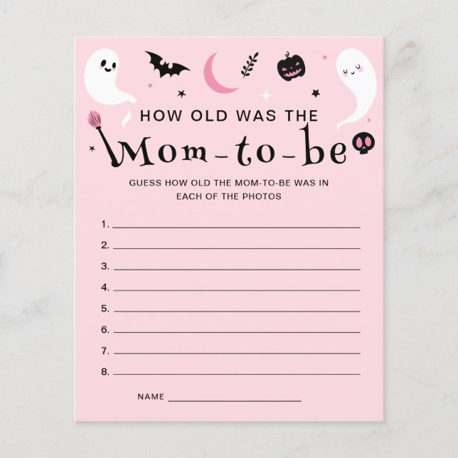 Pink Halloween Baby Shower How Old was Mum Game (Front)
