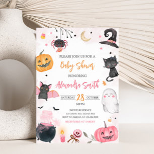 Pink Halloween Baby Shower Invitation