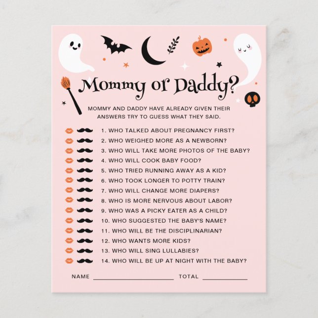 Pink Halloween Baby Shower Mummy Or Daddy Game (Front)