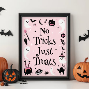 Pink Halloween Baby Shower No Tricks Just Treats Poster