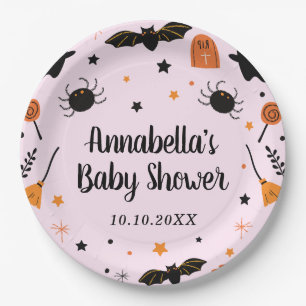 Pink Halloween Baby Shower Paper Plate