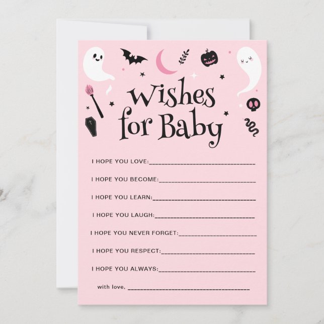 Pink Halloween Baby Shower Wishes for Baby Card (Front)
