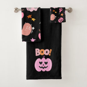 Pink Halloween Bath Towel Set