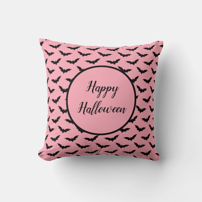 Pink Halloween Bats Cushion (Front)