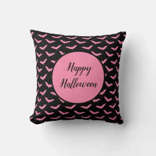 Pink Halloween Bats Throw Pillow