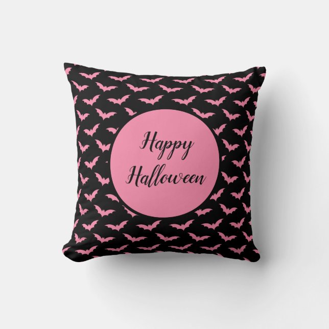 Pink Halloween Bats Throw Pillow (Front)