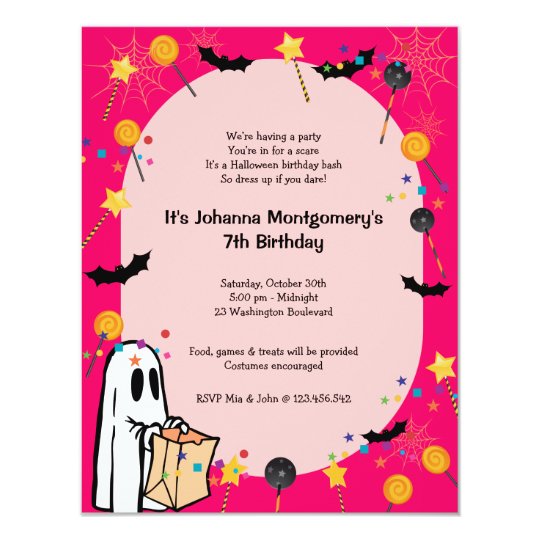 Pink Halloween Birthday Costume Party Invitation Zazzle Co Uk