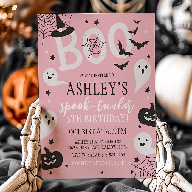 Pink Halloween Birthday Invitation (Pink Halloween Birthday Invitation)