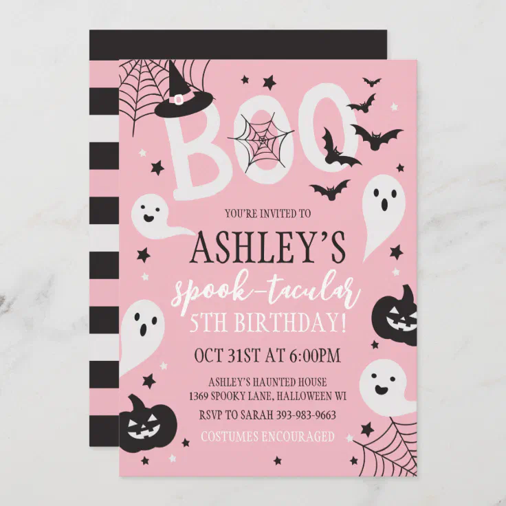 Pink Halloween Birthday Invitation Zazzle