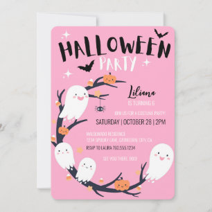 Pink Halloween Birthday Party Invitation