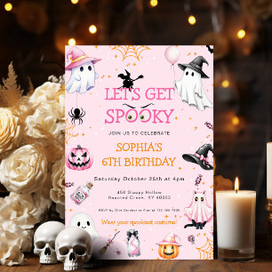 Pink Halloween Birthday Party Invitation