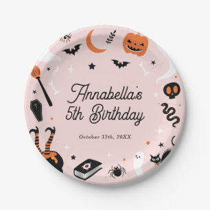 Pink Halloween Birthday Party Paper Plate