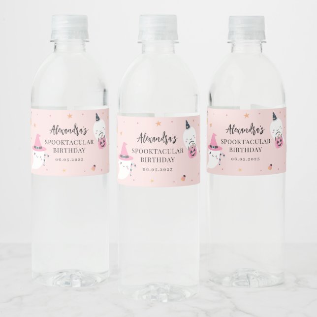 Pink Halloween Birthday Water Bottle Label (Bottles)