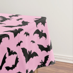 Pink Halloween Black Bats Tablecloth