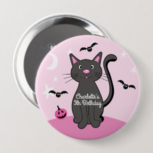Pink Halloween Black Cat Birthday Girl  10 Cm Round Badge