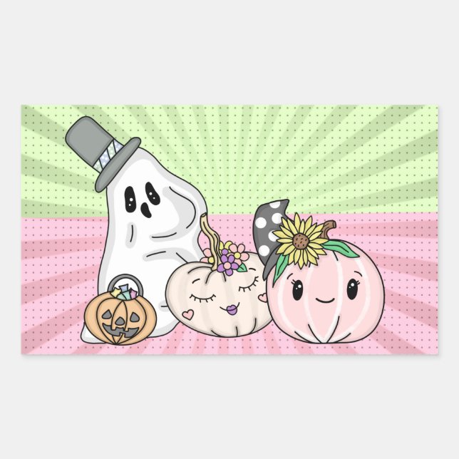 Pink Halloween Boo Ghosts and Pumpkins Rectangular Sticker (Front)