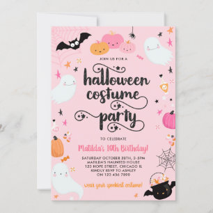 Pink Halloween Costume Party Spooky Girl Birthday Invitation