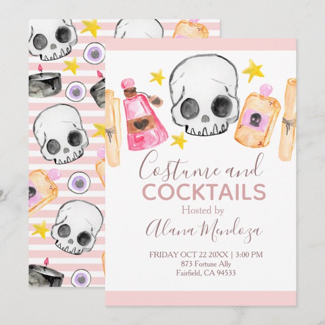 Pink Halloween costumes and cocktail party invite (Front/Back)