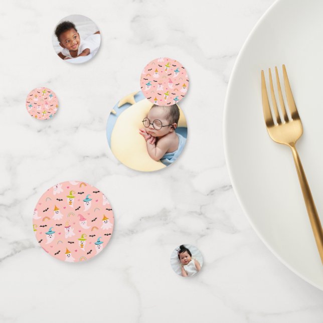 Pink Halloween Custom 3-Photo Little Boo Pattern Confetti (Group)