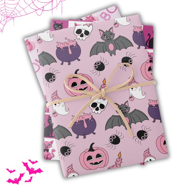 Pink Halloween cute animal Boo sweetness Wrapping Paper Sheet (Creator Uploaded)