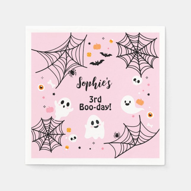Pink Halloween Cute Ghost Boo-Day Party Napkin (Front)