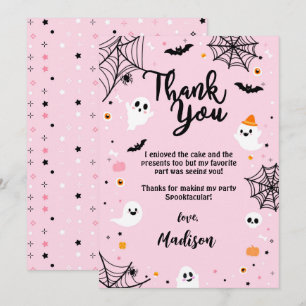 Pink Halloween Cute Ghost Thank You Card