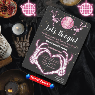 Pink Halloween Dancing Skeletons Disco Ball Party Invitation