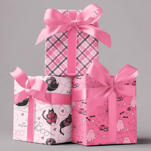 Pink Halloween for Kids Boo Kitty Love Kittens Wrapping Paper Sheet