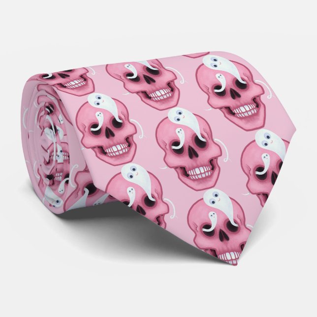 Pink Halloween Funny Skull Tie (Rolled)