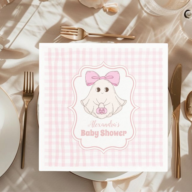 Pink Halloween Ghost Bow Girl Baby Shower Napkin (Creator Uploaded)