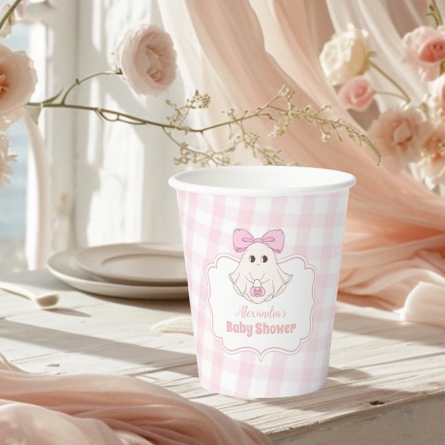 Pink Halloween Ghost Bow Girl Baby Shower Paper Cups (Creator Uploaded)