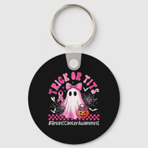 Pink Halloween Ghost Breast Cancer Awareness Trick Key Ring
