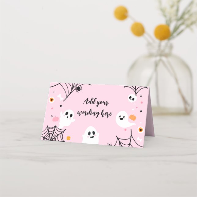 Pink Halloween Ghost Food Tents Place Card (Front)