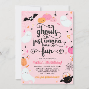 Pink Halloween Ghost Girl Birthday Costume Party Invitation