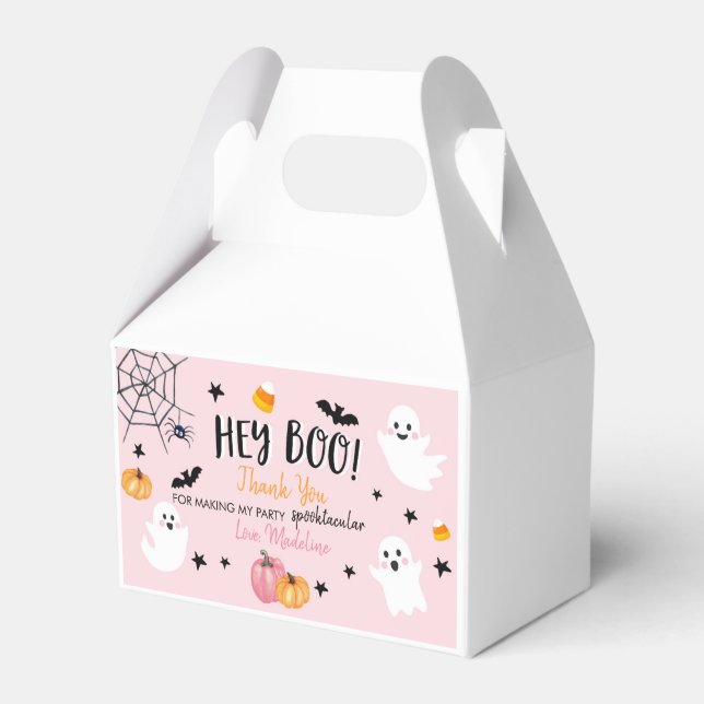 Pink Halloween Ghost Hey Boo Birthday Party Girl   Favour Box (Front Side)