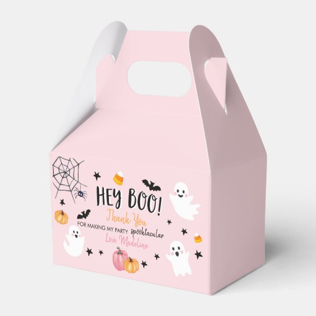 Pink Halloween Ghost Hey Boo Birthday Party Girl  Favour Box (Front Side)