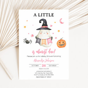 Pink Halloween Ghost Little Boo Baby Shower Invitation